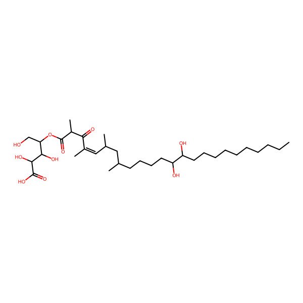 2D Structure of 4-(13,14-Dihydroxy-2,4,6,8-tetramethyl-3-oxotetracos-4-enoyl)oxy-2,3,5-trihydroxypentanoic acid