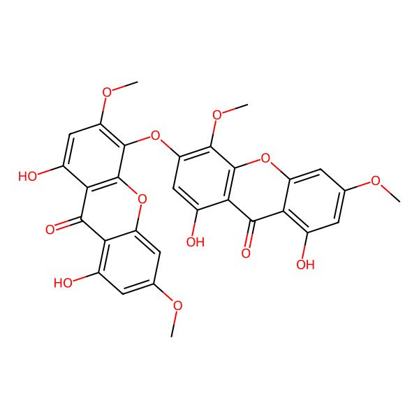2D Structure of 4-(1,8-Dihydroxy-4,6-dimethoxy-9-oxoxanthen-3-yl)oxy-1,8-dihydroxy-3,6-dimethoxyxanthen-9-one