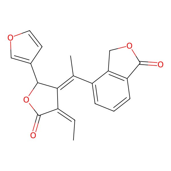 2D Structure of 4-[(1E)-1-[(2R,4E)-4-ethylidene-2-(furan-3-yl)-5-oxooxolan-3-ylidene]ethyl]-3H-2-benzofuran-1-one