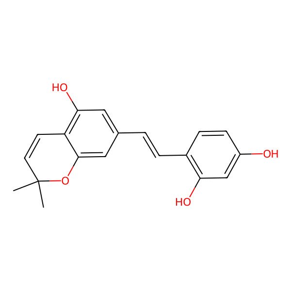 2D Structure of 4-[(1E)-2-(5-Hydroxy-2,2-dimethyl-2H-1-benzopyran-7-yl)ethenyl]-1,3-benzenediol