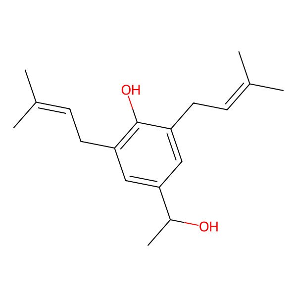 2D Structure of 4-[(1S)-1-hydroxyethyl]-2,6-bis(3-methylbut-2-enyl)phenol