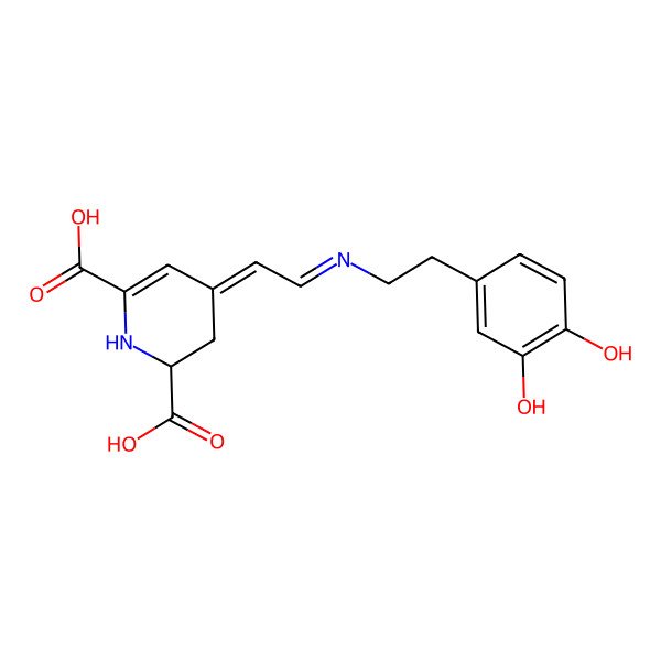 2D Structure of 4-[2-[2-(3,4-dihydroxyphenyl)ethylimino]ethylidene]-2,3-dihydro-1H-pyridine-2,6-dicarboxylic acid