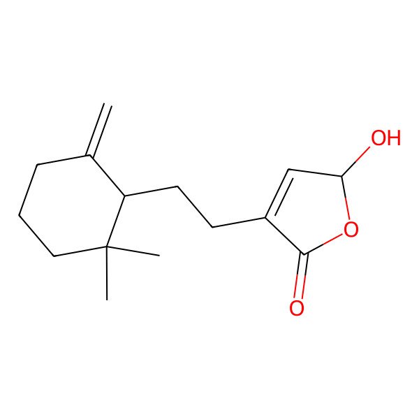 2D Structure of 4-[2-(2,2-dimethyl-6-methylidenecyclohexyl)ethyl]-2-hydroxy-2H-furan-5-one