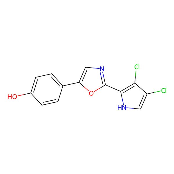 2D Structure of 4-[2-(3,4-dichloro-1H-pyrrol-2-yl)-1,3-oxazol-5-yl]phenol