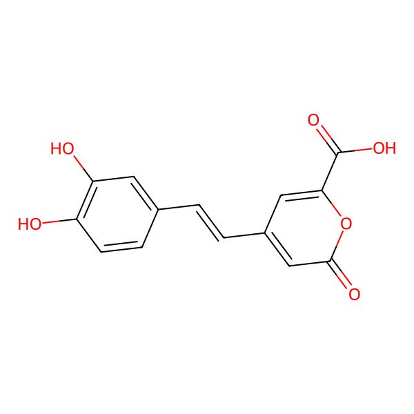 2D Structure of 4-[2-(3,4-Dihydroxyphenyl)ethenyl]-2-oxo-2H-pyran-6-carboxylic acid
