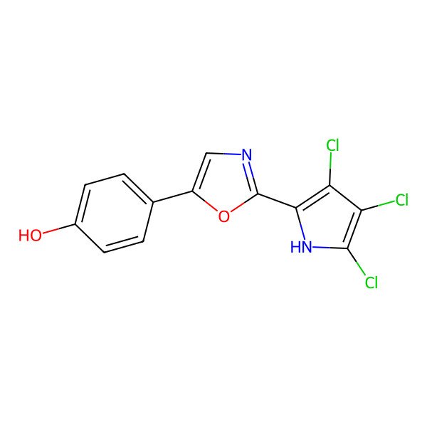 2D Structure of 4-[2-(3,4,5-trichloro-1H-pyrrol-2-yl)-1,3-oxazol-5-yl]phenol