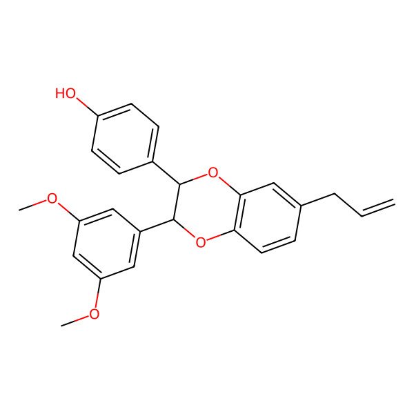 2D Structure of 4-[2-(3,5-Dimethoxyphenyl)-6-prop-2-enyl-2,3-dihydro-1,4-benzodioxin-3-yl]phenol