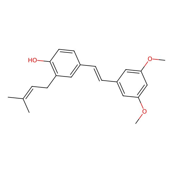 2D Structure of 4-[2-(3,5-Dimethoxyphenyl)ethenyl]-2-(3-methylbut-2-enyl)phenol