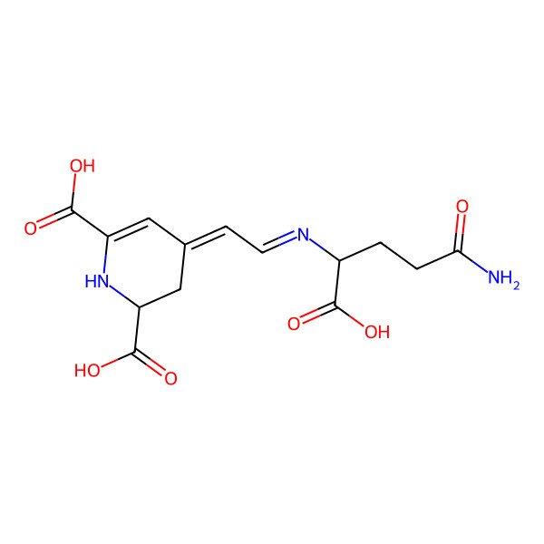2D Structure of 4-[2-(4-amino-1-carboxy-4-oxobutyl)iminoethylidene]-2,3-dihydro-1H-pyridine-2,6-dicarboxylic acid