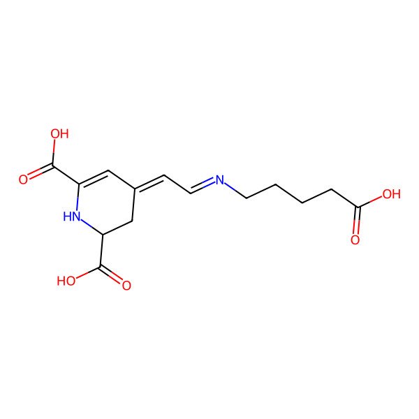 2D Structure of 4-[2-(4-carboxybutylimino)ethylidene]-2,3-dihydro-1H-pyridine-2,6-dicarboxylic acid
