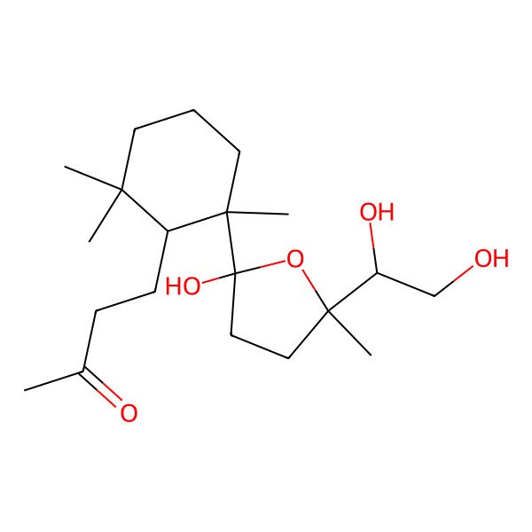 2D Structure of 4-[2-[5-(1,2-Dihydroxyethyl)-2-hydroxy-5-methyloxolan-2-yl]-2,6,6-trimethylcyclohexyl]butan-2-one