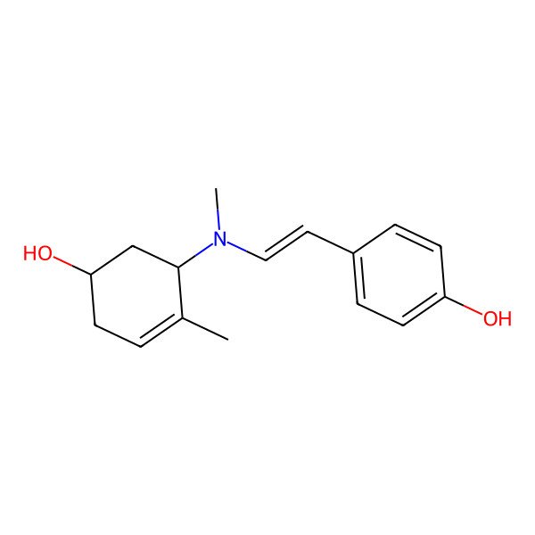 2D Structure of 4-[2-[(5-Hydroxy-2-methylcyclohex-2-en-1-yl)-methylamino]ethenyl]phenol