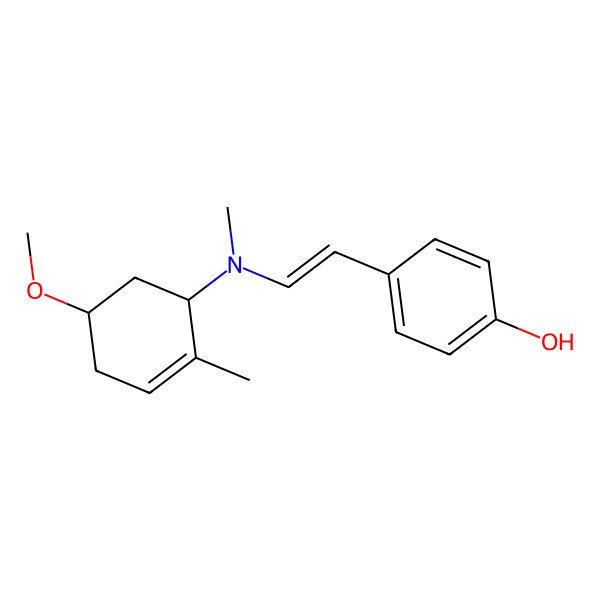2D Structure of 4-[2-[(5-Methoxy-2-methylcyclohex-2-en-1-yl)-methylamino]ethenyl]phenol
