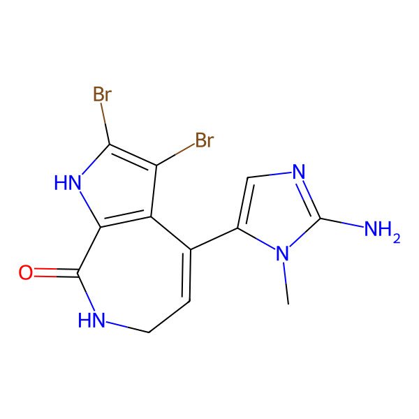 2D Structure of 4-(2-amino-3-methylimidazol-4-yl)-2,3-dibromo-6,7-dihydro-1H-pyrrolo[2,3-c]azepin-8-one