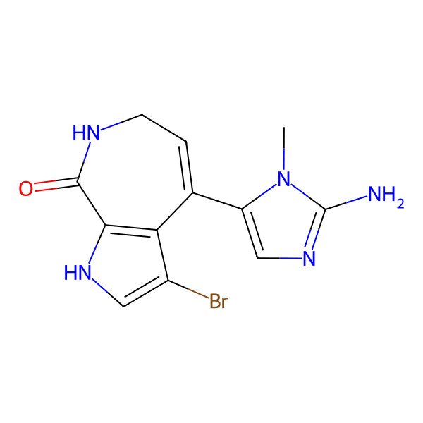 2D Structure of 4-(2-amino-3-methylimidazol-4-yl)-3-bromo-6,7-dihydro-1H-pyrrolo[2,3-c]azepin-8-one