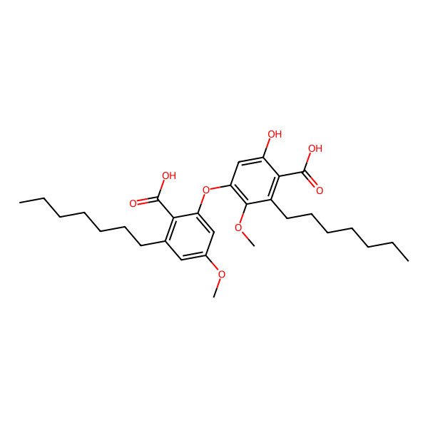 2D Structure of 4-(2-Carboxy-3-heptyl-5-methoxyphenoxy)-2-heptyl-6-hydroxy-3-methoxybenzoic acid
