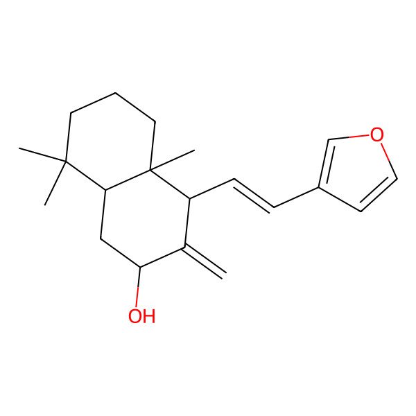 2D Structure of 4-[2-(furan-3-yl)ethenyl]-4a,8,8-trimethyl-3-methylidene-2,4,5,6,7,8a-hexahydro-1H-naphthalen-2-ol