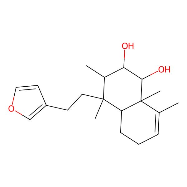 2D Structure of 4-[2-(Furan-3-yl)ethyl]-3,4,8,8a-tetramethyl-1,2,3,4a,5,6-hexahydronaphthalene-1,2-diol
