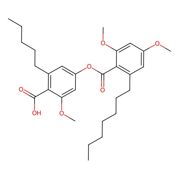 2D Structure of 4-(2-Heptyl-4,6-dimethoxybenzoyl)oxy-2-methoxy-6-pentylbenzoic acid