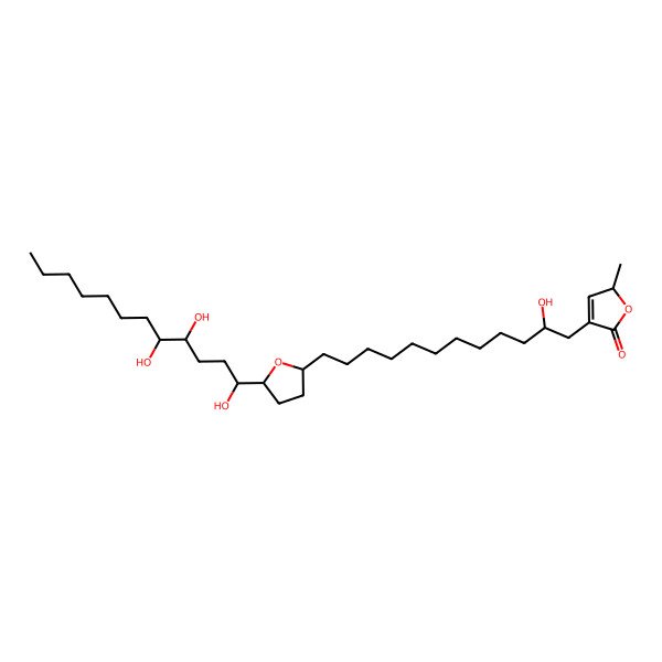 2D Structure of 4-[2-hydroxy-12-[5-(1,4,5-trihydroxydodecyl)oxolan-2-yl]dodecyl]-2-methyl-2H-furan-5-one