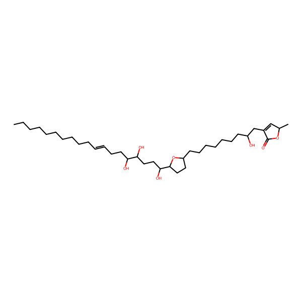 2D Structure of 4-[2-hydroxy-9-[5-[(E)-1,4,5-trihydroxynonadec-8-enyl]oxolan-2-yl]nonyl]-2-methyl-2H-furan-5-one