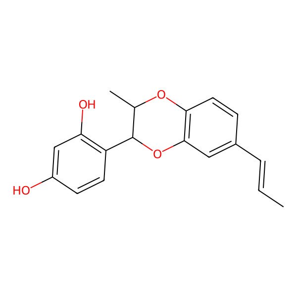 2D Structure of 4-(2-Methyl-6-prop-1-enyl-2,3-dihydro-1,4-benzodioxin-3-yl)benzene-1,3-diol 2D Structure of 4-(2-Methyl-6-prop-1-enyl-2,3-dihydro-1,4-benzodioxin-3-yl)benzene-1,3-diol