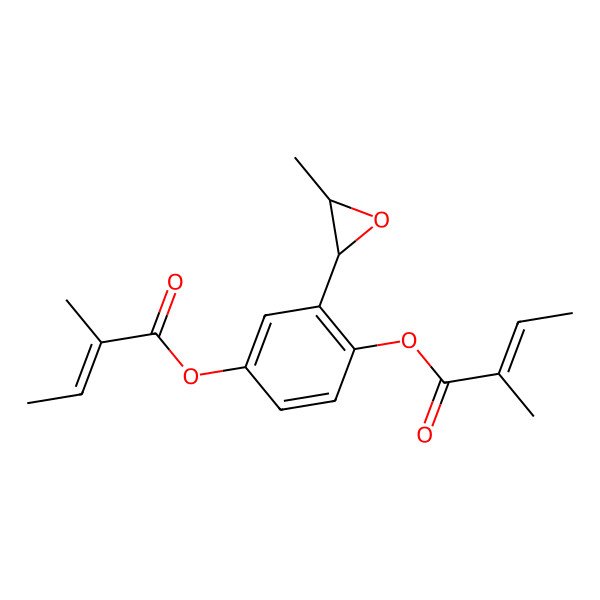 2D Structure of [4-(2-Methylbut-2-enoyloxy)-3-(3-methyloxiran-2-yl)phenyl] 2-methylbut-2-enoate