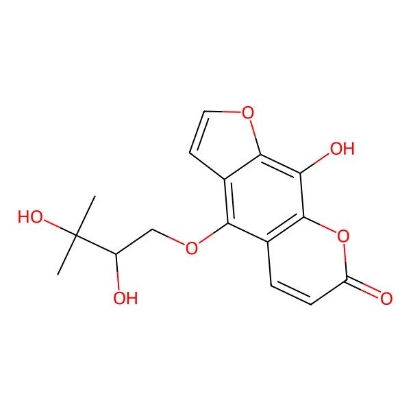 2D Structure of 4-(2,3-Dihydroxy-3-methylbutoxy)-9-hydroxyfuro[3,2-g]chromen-7-one