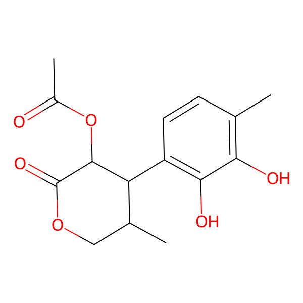2D Structure of [4-(2,3-Dihydroxy-4-methylphenyl)-5-methyl-2-oxooxan-3-yl] acetate