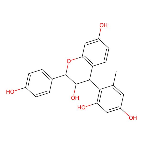 2D Structure of 4-(2,4-dihydroxy-6-methylphenyl)-2-(4-hydroxyphenyl)-3,4-dihydro-2H-chromene-3,7-diol