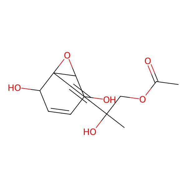 2D Structure of [4-(2,5-Dihydroxy-7-oxabicyclo[4.1.0]hept-3-en-1-yl)-2-hydroxy-2-methylbut-3-ynyl] acetate