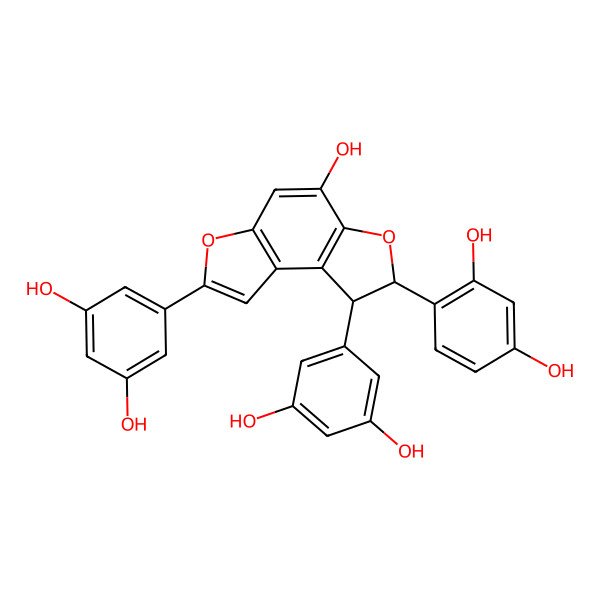 2D Structure of 4-[2,8-Bis(3,5-dihydroxyphenyl)-5-hydroxy-7,8-dihydrofuro[3,2-e][1]benzofuran-7-yl]benzene-1,3-diol