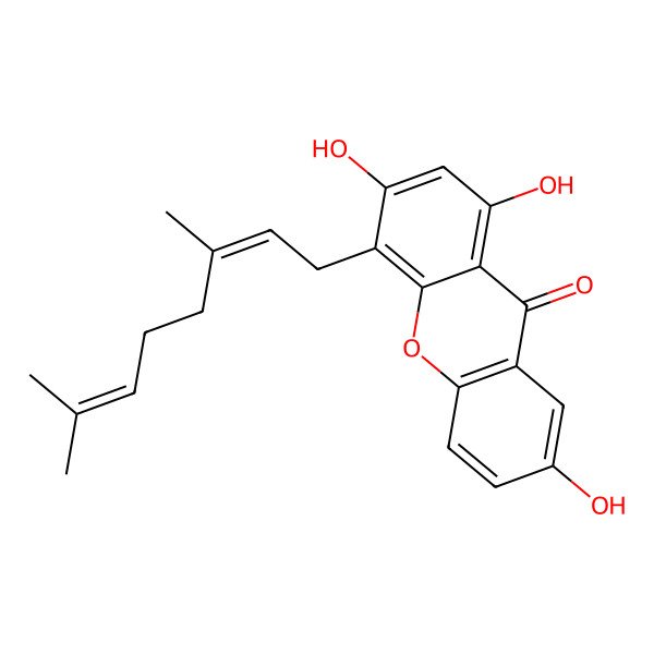 2D Structure of 4-[(2E)-3,7-dimethylocta-2,6-dienyl]-1,3,7-trihydroxyxanthen-9-one