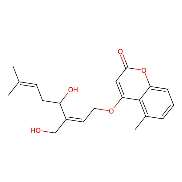 2D Structure of 4-[(2E,4R)-4-hydroxy-3-(hydroxymethyl)-7-methylocta-2,6-dienoxy]-5-methylchromen-2-one