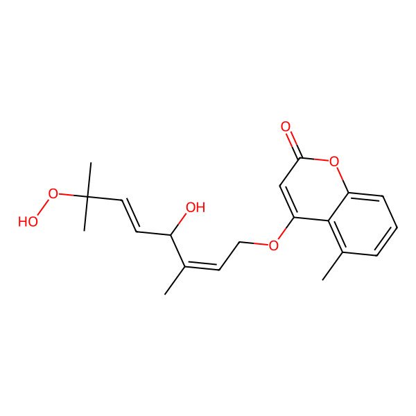 2D Structure of 4-[(2E,4S,5E)-7-hydroperoxy-4-hydroxy-3,7-dimethylocta-2,5-dienoxy]-5-methylchromen-2-one