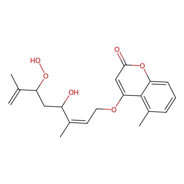 2D Structure of 4-[(2E,4S,6S)-6-hydroperoxy-4-hydroxy-3,7-dimethylocta-2,7-dienoxy]-5-methylchromen-2-one