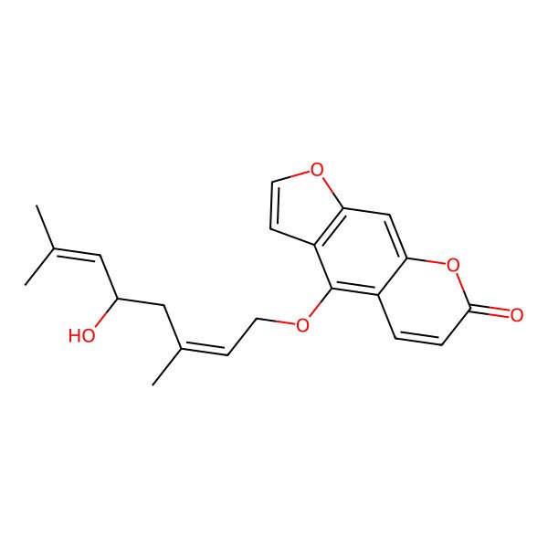2D Structure of 4-[(2E,5R)-5-hydroxy-3,7-dimethylocta-2,6-dienoxy]furo[3,2-g]chromen-7-one