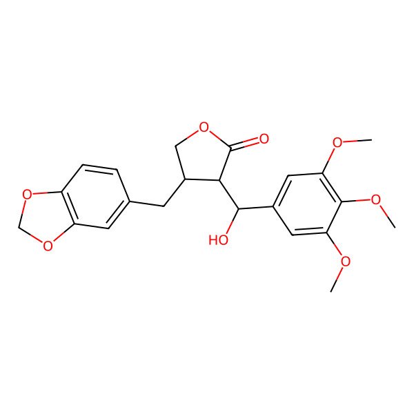 2D Structure of 4-[(2H-1,3-Benzodioxol-5-yl)methyl]-3-[hydroxy(3,4,5-trimethoxyphenyl)methyl]oxolan-2-one
