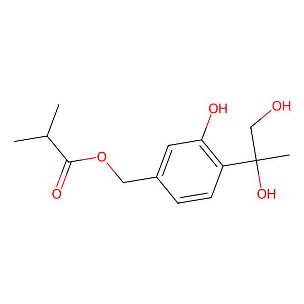 2D Structure of [4-[(2R)-1,2-dihydroxypropan-2-yl]-3-hydroxyphenyl]methyl 2-methylpropanoate
