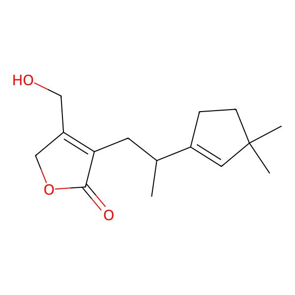 2D Structure of 4-[(2R)-2-(3,3-dimethylcyclopenten-1-yl)propyl]-3-(hydroxymethyl)-2H-furan-5-one