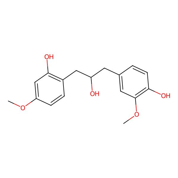 2D Structure of 4-[(2R)-2-hydroxy-3-(2-hydroxy-4-methoxyphenyl)propyl]-2-methoxyphenol