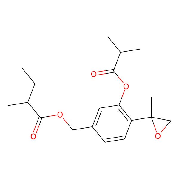 2D Structure of [4-[(2R)-2-methyloxiran-2-yl]-3-(2-methylpropanoyloxy)phenyl]methyl (2S)-2-methylbutanoate