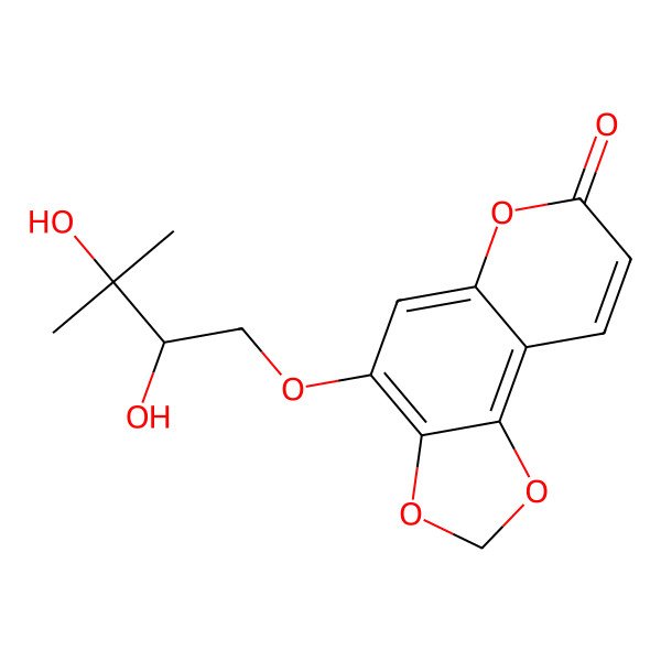 2D Structure of 4-[(2R)-2,3-dihydroxy-3-methylbutoxy]-[1,3]dioxolo[4,5-f]chromen-7-one