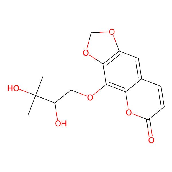 2D Structure of 4-[(2R)-2,3-dihydroxy-3-methylbutoxy]-[1,3]dioxolo[4,5-g]chromen-6-one
