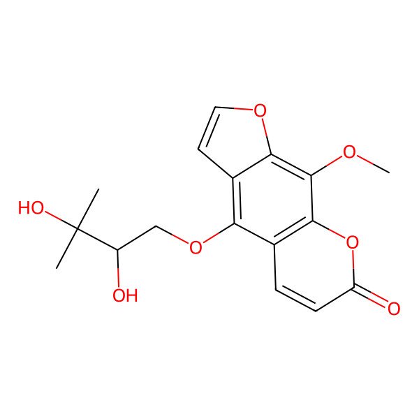 2D Structure of 4-[(2R)-2,3-dihydroxy-3-methylbutoxy]-9-methoxyfuro[3,2-g]chromen-7-one