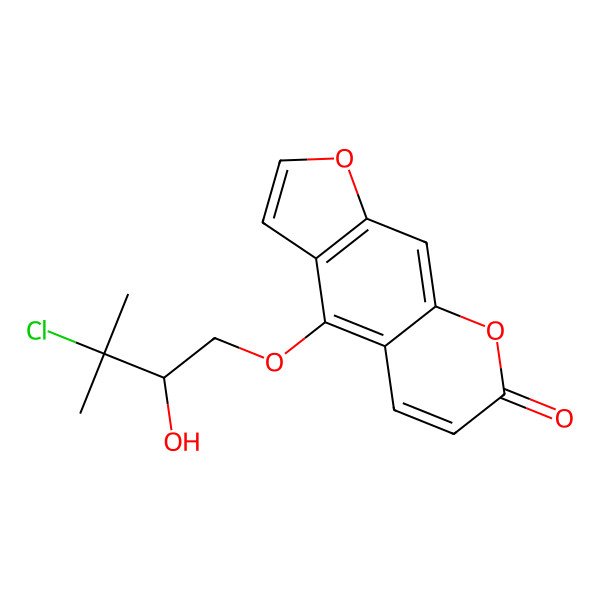 2D Structure of 4-[(2R)-3-chloro-2-hydroxy-3-methylbutoxy]furo[3,2-g]chromen-7-one