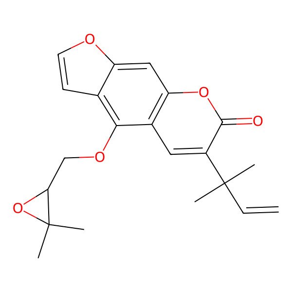 2D Structure of 4-[[(2R)-3,3-dimethyloxiran-2-yl]methoxy]-6-(2-methylbut-3-en-2-yl)furo[3,2-g]chromen-7-one