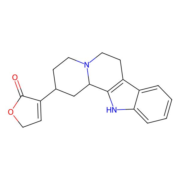 2D Structure of 4-[(2R,12bS)-1,2,3,4,6,7,12,12b-octahydroindolo[2,3-a]quinolizin-2-yl]-2H-furan-5-one