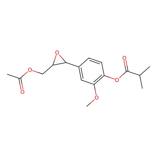 2D Structure of [4-[(2R,3R)-3-(acetyloxymethyl)oxiran-2-yl]-2-methoxyphenyl] 2-methylpropanoate