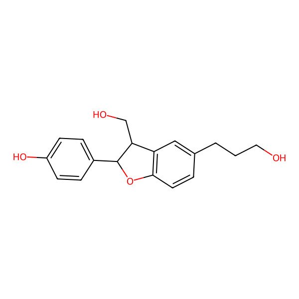 2D Structure of 4-[(2R,3R)-3-(hydroxymethyl)-5-(3-hydroxypropyl)-2,3-dihydro-1-benzofuran-2-yl]phenol